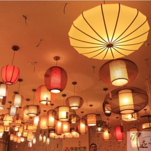 Chinese style restaurant droplight creative living room bedroom bamboo weaving southeast Asia balcony lamp Japanese style Lamps