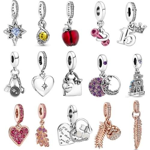 Glass Red Apple Shopping Bag Charms 925 Original Fit Pandora Bracelet 100% Sterling Silver Beads for Jewelry Making DIY Women