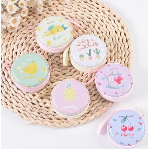 Cartoon Coin Key Storage Bag Mini Bag Portable Round Zipper Earphone Bag Tinplate Zero Wallet Coin Purse Porte Monnaie Femme