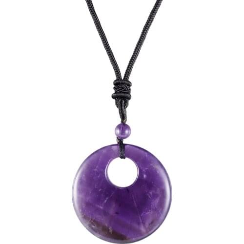 TUMBEELLUWA Healing Reiki Crystal Round Shape Pendant Necklace,Hollow Round Stone Adjustable Nylon Cord Charm Jewelry for Unisex