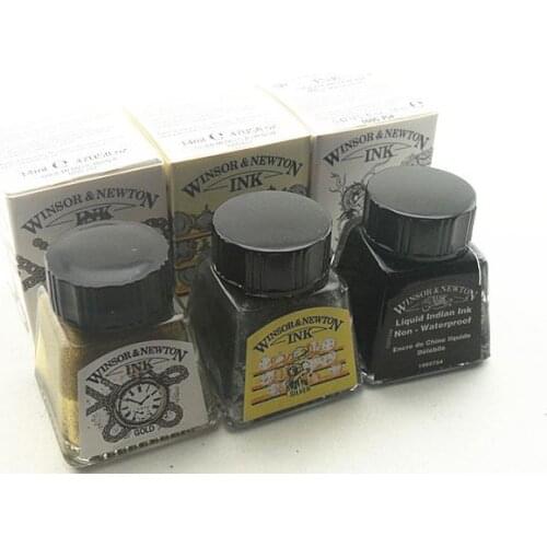 Winsor & Newton Metallic Ink 14ml Paint Silver Gold Black for Dip Pen
