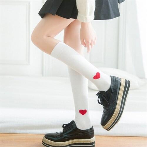 Japanese Womens Cute Heart Shaped Cotton Stockings Kawaii Women Students Girls Love Basic Daily Knee Socks