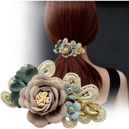 I-Remiel Korean Spring Clip Fabric Flower Hairpin Ladies Bow Hair Card Lace Wedding Hairs Head Jewelry Accessories for Girl
