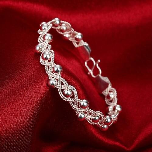 925 stamped Silver plated Bracelets & Bangles for Women,fashion Beads Charm Chain bracelet Cuff Women Fashion Jewelry