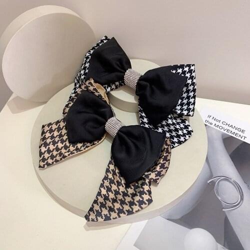 Retro Ribbon Bowknot Hairpins for Women Fabric Rhinestone Crystal HairClips Fashion Headwear Hairgrip Korean Hair Accessories