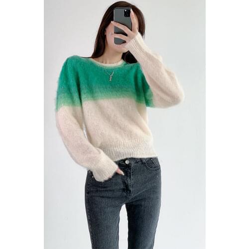 Women Sweater 2021 New Youth 5 Color Gradient Mohair Round Neck Sweater Women Loose Long-sleeved Sweater Autumn