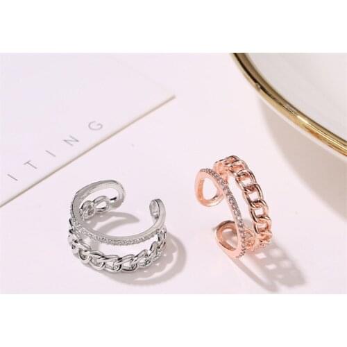 Fashion Double-layer Chain Hollow Ring for Women Sweet Zircon Open Adjustable Ring Korean Trend Simple Jewelry New 2021