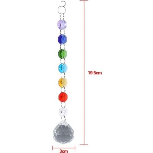Camal 1pcs (195mm) Rainbow Crystal Glass Octagon Beads Chandelier 30mm Ball Drop Pendant Prisms Suncatcher Hanging Window Gift