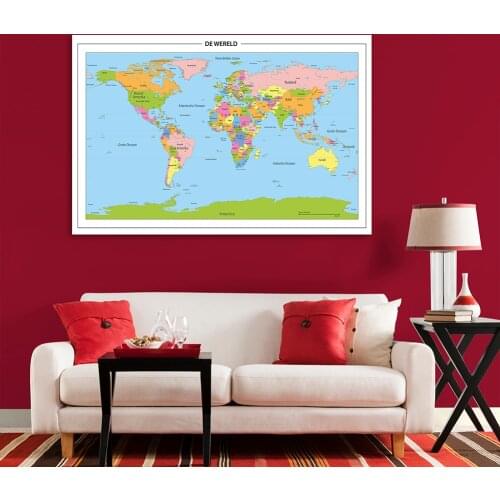 150*100 Cm Politicial Map of The World In Dutch Wall Poster Non-woven Canvas Office Living Home Decoration School Supplies