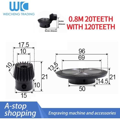 2pcs 1:6 Bevel Gear 0.8 Modulus 20 Teeth hole 6mm+ 120 teeth Inner Hole 8mm 90 Degree Drive Commutation Steel Gears