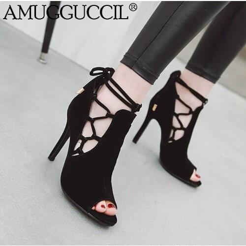 2020 New Plus Big Size 32-46 Black Lace Up Fashion Sexy High Heel Females Lady Sandal Party Women Summer Boots X1972