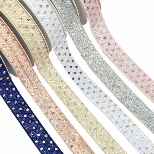 22 colors 5/8" gold foil dots printed FOE fold over elastic for FOE ties garment cloth accessories 100 yards per lot