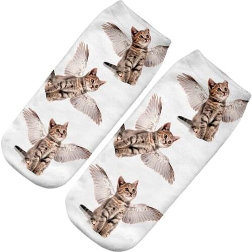 5 pair 3D Lovely Angel Cat Printed sock Women New Unisex Cute Low Cut Ankle Sock Cotton sock Casual Charactor Sock Wholesale