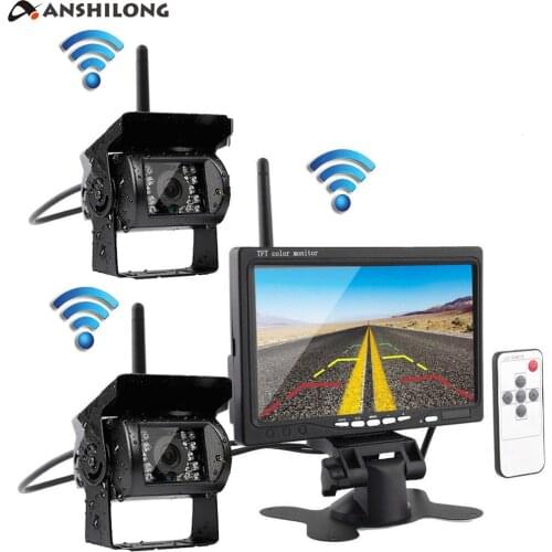 ANSHILONG 7" TFT Color LCD Monitor Wireless Car Rearview System with 2pcs Infrared Weatherproof Cameras