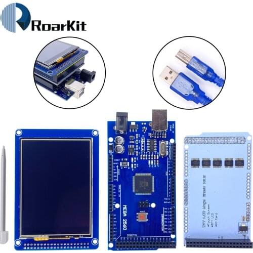 Free shipping! 3.2" TFT LCD Touch Screen Display 320X240 ILI9341+3.2 inch Shield+Mega 2560 R3 with usb cable for Arduino kit