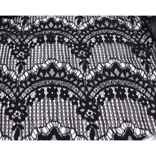 CMCYILING Polyester Cotton Black Mesh Embroidered Fabric Hollow Out Lace Fabrics For Summer Mini Dress Textile Couture Materiel