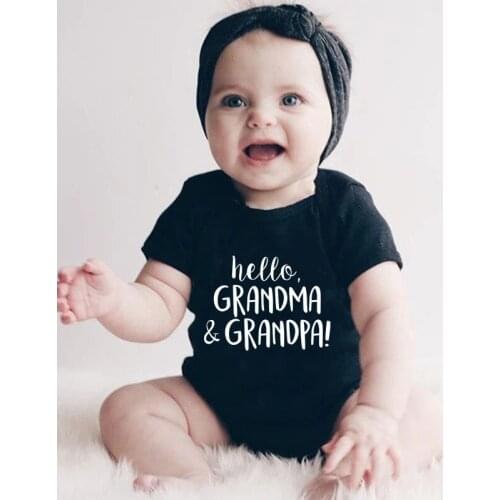 Baby Announcement Bodysuits Cute Hello Grandma&Grandpa Baby Oneises Newborn Baby Short Sleeve Cotton Rompers Baby Shower Gift