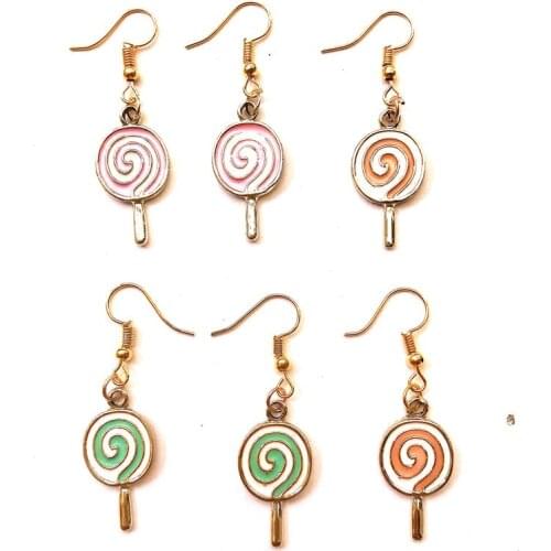 Enamel food candy lollipop earrings for women metal drop dangle lollipop earring jewelry princess girl fashion costume jewellery