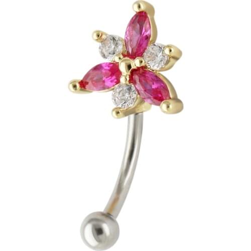 JHJT MUSI 16G Eyebrow Ring 316L Surgical Steel Colorful Flowers CZ Body Jewelry Eyebrow Piercing