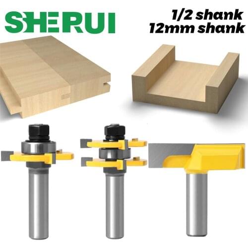 3pcs 12MM 1/2inch Shank Tongue & Groove Joint Assemble Router Bits 3/4" stock T-Slot Tenon Cutter Milling for Wood Woodworking