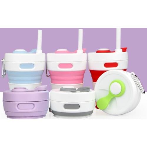 Creative silicone folding cup, convenient straw coffee cup, retractable silicone cup