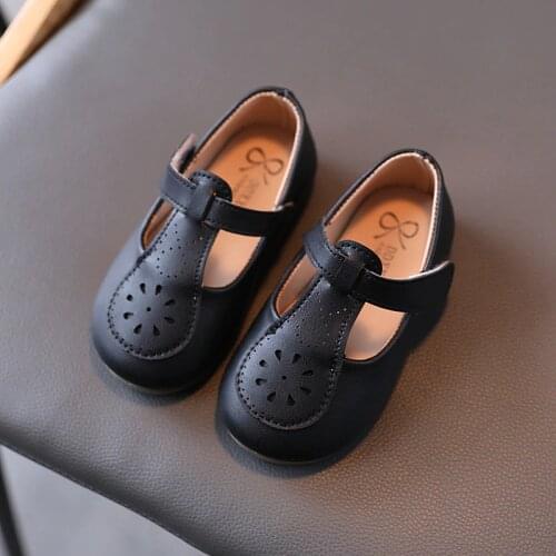 Girls Leather Shoes Little Kids Black White Shoes Children Casual Shoes Sneakers T-strap Breathable Soft Flats Spring 2021 New