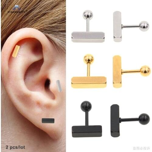 Little Block 2 pcs/lot 1.2x6mm Tragus Piercing Oreja Helix Cartilage Earrings Nose Ring Ear Piercing Earring Stud Pircing Ball