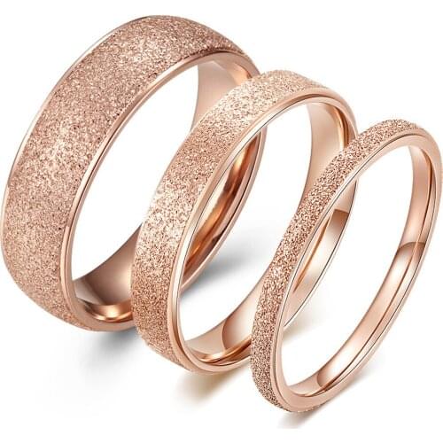 Fashion Rings for Women Titanium Steel Rose Gold Color Frosted Fine Jewelry Wedding Gift for Men High Quality