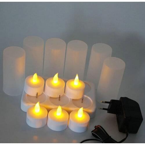 Set of 6 Frosted Rechargeable Flameless Led TeaLight Candle w/Difused Votives lamp Xmas wedding party 110V/220V optional-AMBER