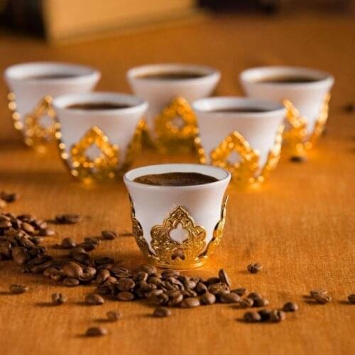 Set of 6 Mırra Set Gold Espresso cup Arabic Turkish Greek Coffee Cups Mirra Glass Cups Coffee Set Mug Authentic Gift Porcelain