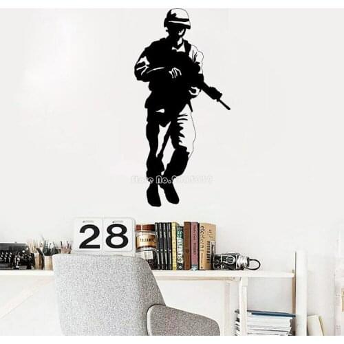 Wall Vinyl Soldier Rifle Military War Army Cool Decal for Living Room Boys Art Decor Wallpaper Decals Bedroom Home Murals LL178