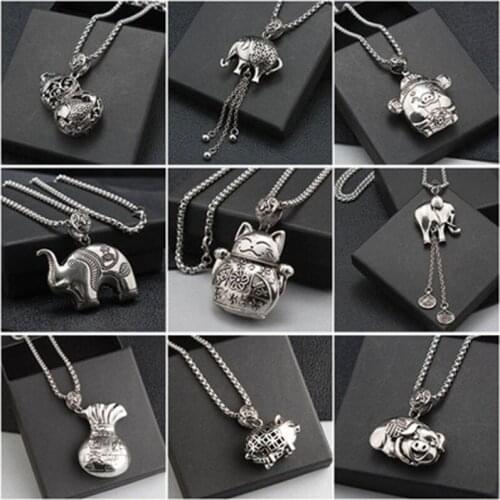 2021 New Metal with Tibetan Silver Plated Pendants Necklaces Fish Flower Purse Gourd Elephant Necklace Jewelry