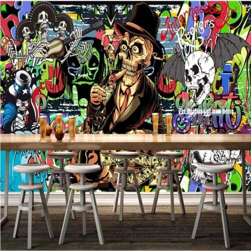 Beibehang Customize any size 3D Wallpaper Frescoes Personalities Retro Vintage Doodle Skull Image Wall papel de parede