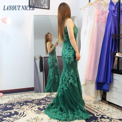 WY09 Simple Mermaid 2019 Evening Gowns Spaghetti Strap vestidos de fiesta de noche V neck Long Custom Lace Evening Dresses