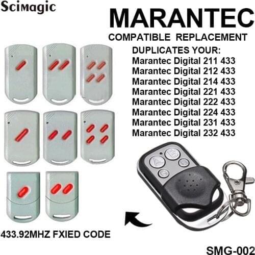 433.92MHz MARANTEC Digital 211/212/214/221/222/224/382/384/232 fixed code garage door command door control remote transmitter