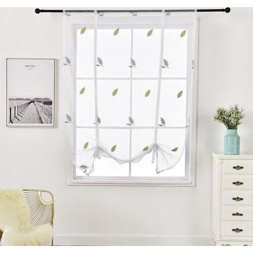 Luxury Leaf Embroidered Roman Curtains Tulle Short Kitchen Window Curtain with Rod Style 1 Piece Bedroom Living Room Door Decors