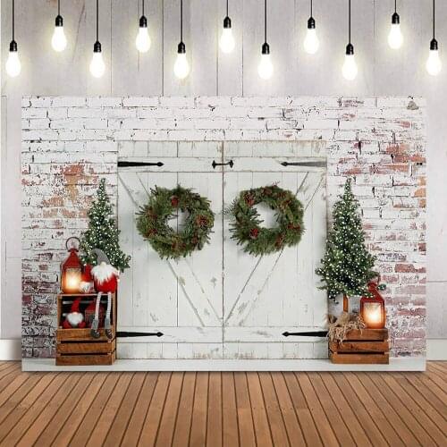 Christmas Wood Door Backdrop for Photography Retro Brick Wall Newborn Children Portrait Photo Background Props Vintage Oil Light