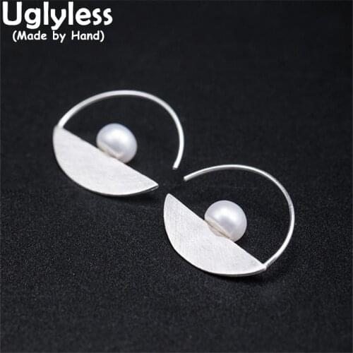 Uglyless Elegant Pearls Earrings for Office Lady 925 Silver Ear Hooks Natural Pearls Gemstones Brincos Hollow Circles Jewelry
