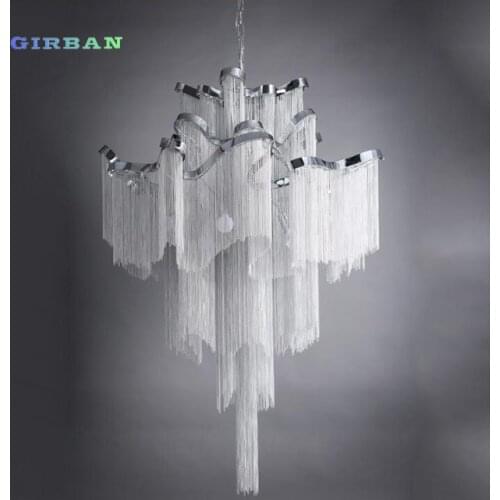 Modern Luxury Tassel Aluminum Chain Pendant Lamps D60 80 90 100 120cm Silver Gold Home Salon Hotel Art Decorative LED Chandelier
