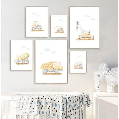 Tractor Vehicle Construction Nursery Poster And Print Engineering Car Wall Art Canvas Painting Nordic Picture Boy Bedroom Decor