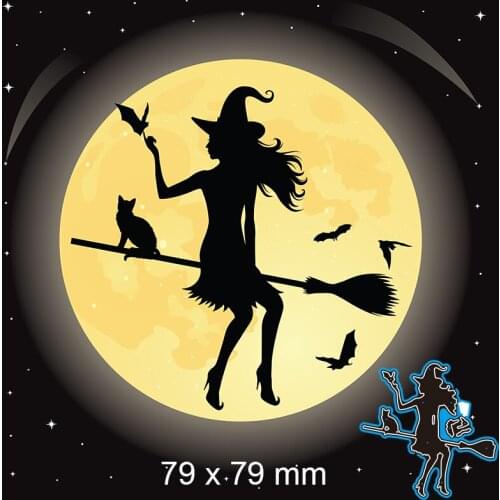 Cutting Dies Moon Witch New Metal Stencils DIY Scrap Booking Paper Cards Making Decoration 79*79mm