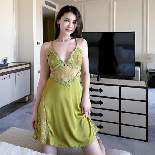 Yellow Satin Nightgown Sleeveless Spaghetti Strap Sleepwear Summer New Nightdress Sexy V-neck Nightwear Casual Home Dress