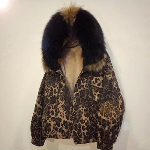 Lamb hair denim jacket female plus velvet thick winter Korean version of leopard short cotton jacket cotton women 2019 new wave