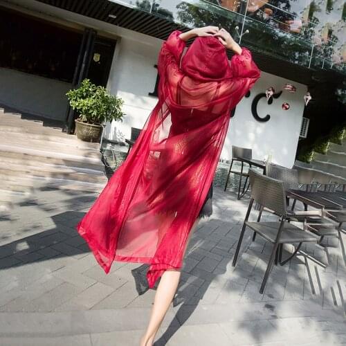 2021 Bohemian Long-Sleeve Summer Beach Wear Long Hooded Kimono Cardigan Tunic Women Tops Chiffon Blouse Shirt Femme X56