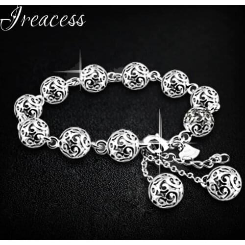New Chain Bead Charm Bracelet For Women Wedding Bracelets & Bangles Womens Romantic Silver Color Fashion Jewelry