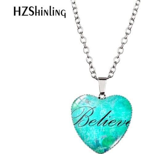 New Faith Believe Hope Heart Necklace Word Believe Pendant Religious Christian Jewelry Women Heart Shaped Necklace HZ3