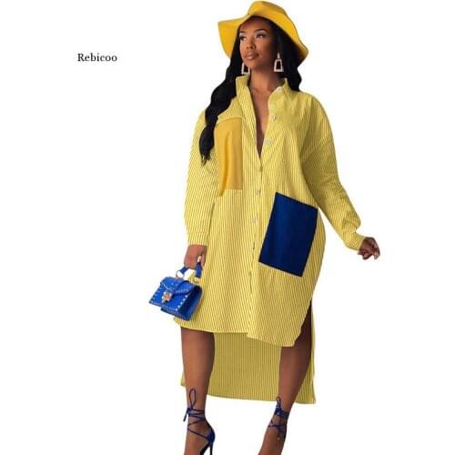 2021 Striped Long Sleeve Shirt Dress Women Turn-Down Collar Button Up Loose Blouse Dress Casual Streetwear Oversized Shirt Dress