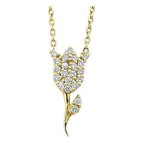 14k Gold Natural Diamond Tulip Necklace PKLY054