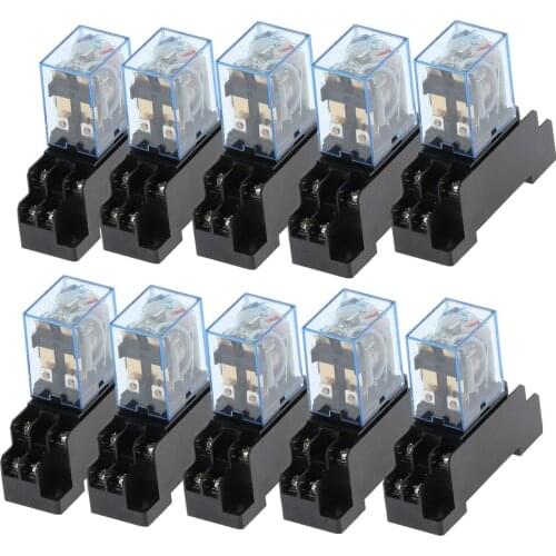 10set 12V 24V DC 110V 220V 380V AC Coil Power Relay LY2NJ DPDT 8 Pin HH62P JQX-13F With Socket Base OK