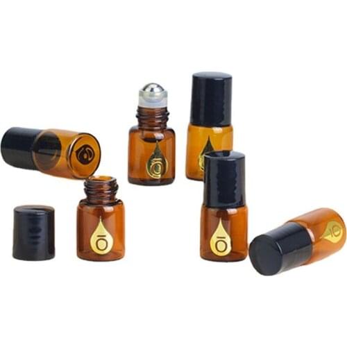 100pcs 2ml Amber Glass Roller Ball Bottles Sample Test Essential Oil Vials with Roller Metal for Essential Oils Perfume cosmetic